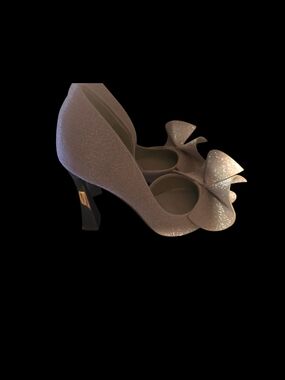 Betsey Johnson Glitter Taupe Bow Peep-Toe Pumps